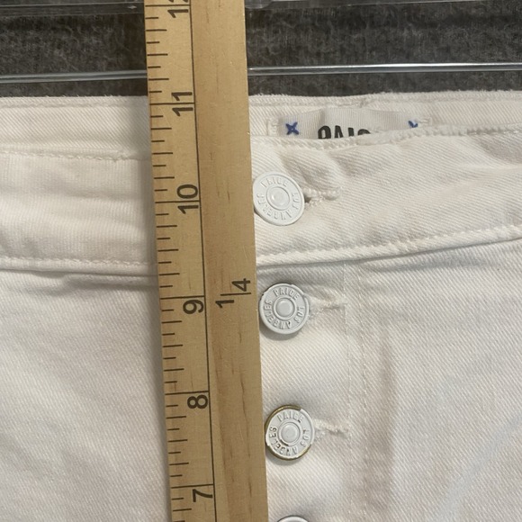 Paige Sarah Longline Denim Shorts Womens 32 White Frayed Distressed Button Fly - Picture 7 of 9